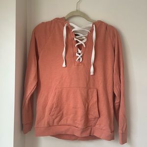 Forever 21 coral sweatshirt hoodie lace up shoelace